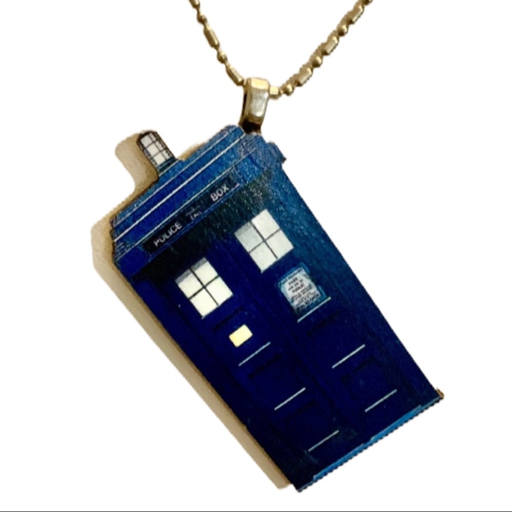 Blue Police Box Time Machine Necklace Pendant
